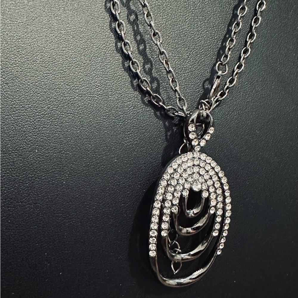 Charcoal tone long chain necklace and earrings